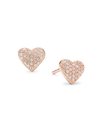 Effy Eny Women's 14k Rose Goldplated & 0.18 Tcw Diamond Heart Stud Earrings