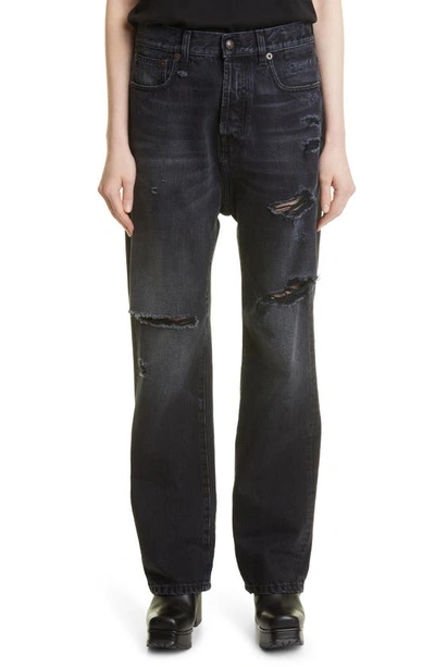 R13 Izzy Distressed Tailored Drop Straight Leg Jeans In Jake Black