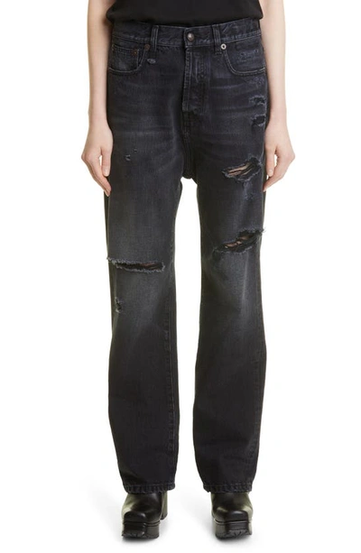 R13 Izzy Distressed Tailored Drop Straight Leg Jeans In Black