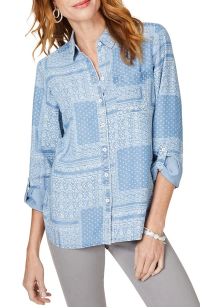 Foxcroft Cole Roll Sleeve Button-up Shirt In Bluewash