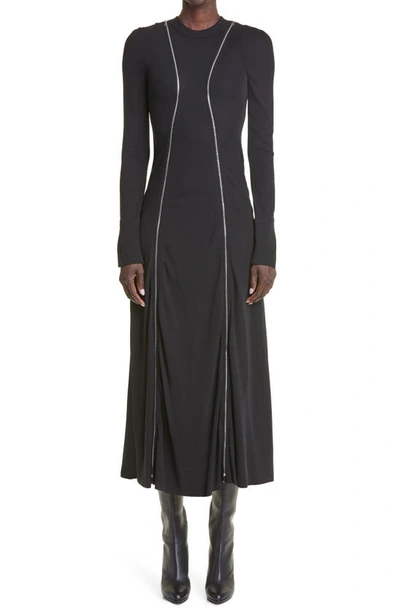Victoria Beckham Twin Zip Long Sleeve Jersey Midi Dress In Black