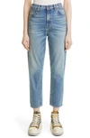 R13 Shelley Distressed Slim Straight Ankle Jeans In Kelly Stretch
