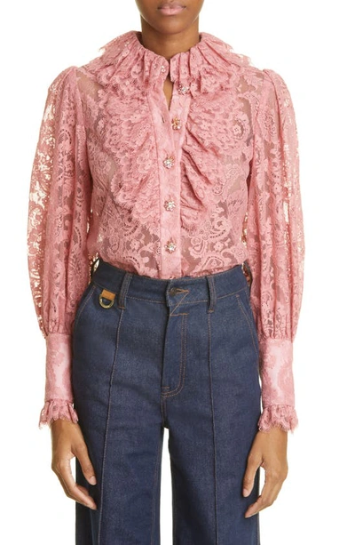 Zimmermann Kaleidoscope Cotton Blend Lace Shirt In Pink