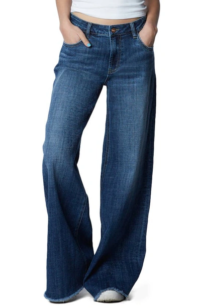 Hint Of Blu Mighty High Waist Wide Leg Jeans In Swift Blue Dark