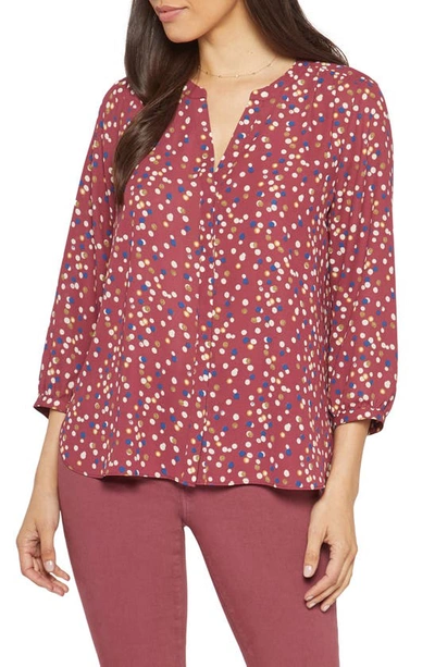 Nydj Three Quarter Sleeve Printed Pintucked Back Blouse In Shelby Dot
