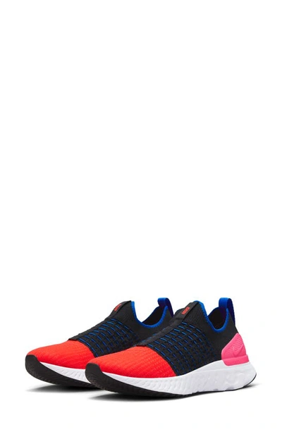 Nike Women's React Phantom Run Flyknit 2 Road Running Shoes In Black/hyper Pink/racer Blue/bright Crimson