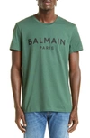 Balmain Green Cotton T-shirt With Logo Print Man