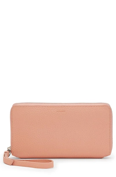 Allsaints Fetch Leather Phone Wristlet In Elasto Pink