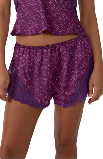 Free People Dotted Lace Trim Pajama Shorts In Purple Combo