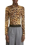 Stella Mccartney Cheetah Print Long Sleeve Turtleneck Bodysuit In Tortoise Shell