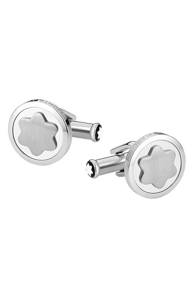 Montblanc Snowcap-emblem Round Cuff Links, Silvertone In Steel