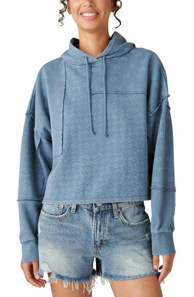 Lucky Brand Cotton Patch Cropped Hoodie In Indigo Multi