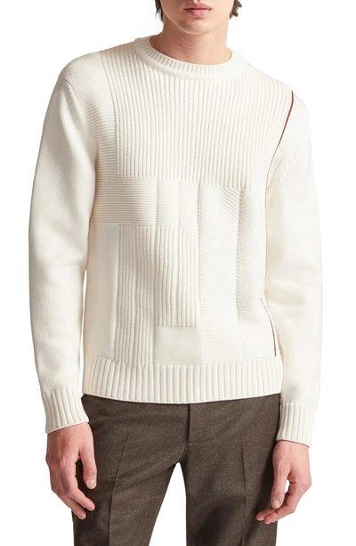 Loro Piana Patchwork Stitch Crewneck Cashmere Sweater In White