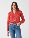 Faherty Willa Button Front Peasant Blouse In Carmine