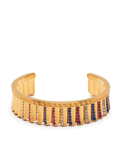 Versace I Ventagli Greca Crystal-embellished Cuff Bracelet In Gold