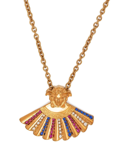 Versace Women's Medusa Fan Goldtone & Crystal Pendant Necklace