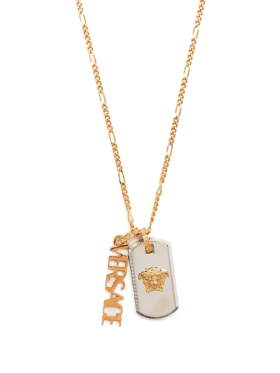 Versace Medusa Dog-tag Chain Necklace In Gold