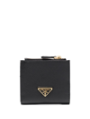 Prada Logo Plaque Compact Wallet In Black