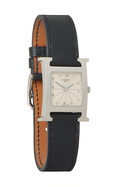 Pre-owned Hermes Black & Stainless Steel H Hour Pm