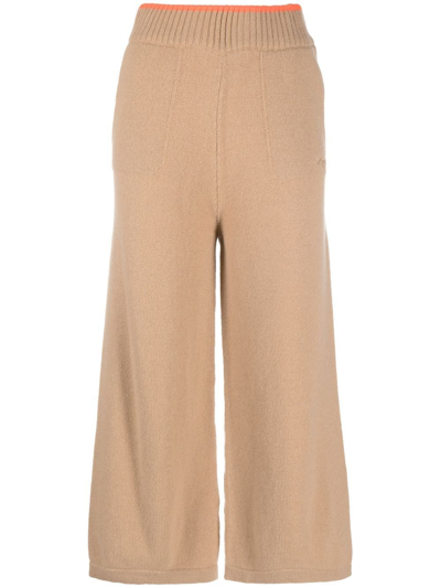 Msgm Logo-embroidered Cropped Trousers In Nude