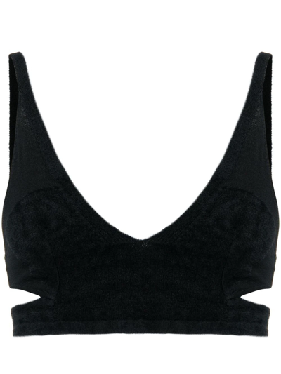 Dion Lee Chenille Intarsia Bralette Top In Black/black