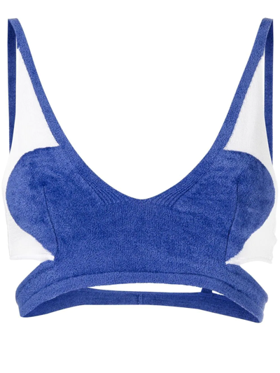 Dion Lee Chenille Intarsia Bralette Top In Blue