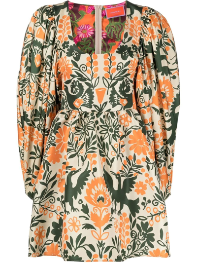 La Doublej Dolly Botanical-print Dress In Forest