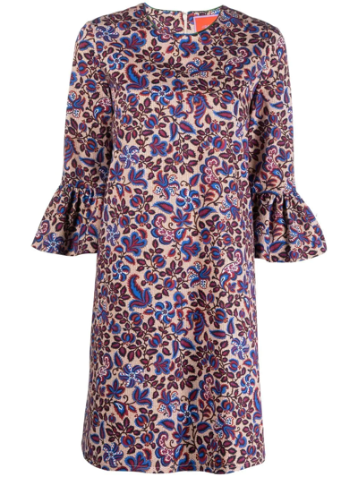 La Doublej 24/7 Floral Three-quarter Sleeve Mini Dress In Neutrals