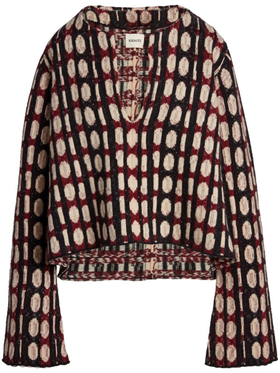 Khaite Willow Jacquard Dot V-neck Cashmere Sweater In Multi
