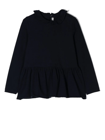 Il Gufo Kids' Ruffled Long-sleeved Blouse In Blau