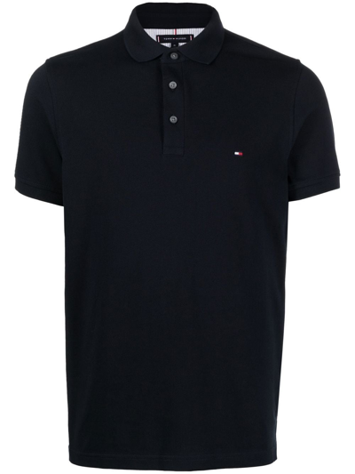 Tommy Hilfiger Embroidered-logo Polo Shirt In Black