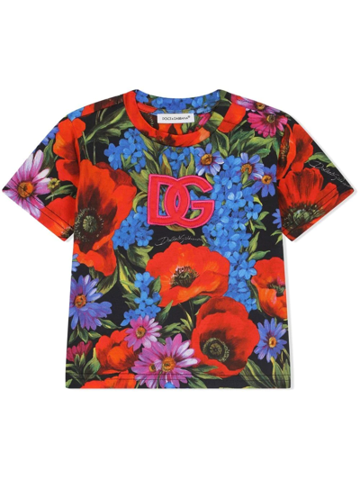 Dolce & Gabbana Baby Girls Red Flowers T-shirt In Multicolor