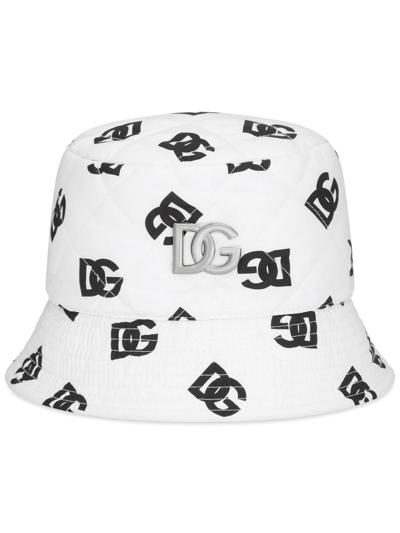Dolce & Gabbana Dg-logo Bucket Hat In Weiss