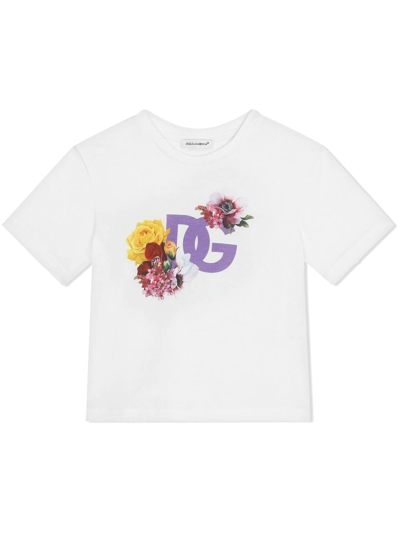 Dolce & Gabbana Kids' Logo-print Short-sleeved T-shirt In Weiss