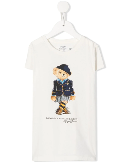 Ralph Lauren Kids' Teddy Bear-print Short-sleeved T-shirt In White