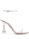 Aquazzura Secrets Crystal-embellished Mirrored-leather And Pvc Heeled Sandals In Neutrals