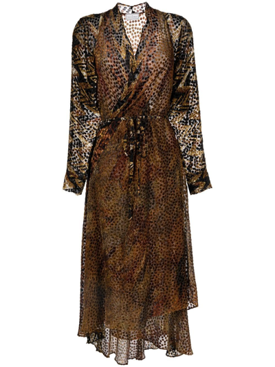 Pierre-louis Mascia Graphic-print Wrap Dress In Brown