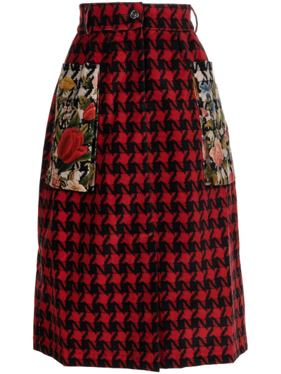 Pierre-louis Mascia Gonna Houndstooth Contrast-pocket Skirt In Multicolour