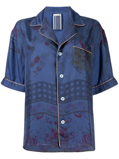 Pierre-louis Mascia Silk Short-sleeve Shirt In Blue