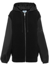 Prada Ribbed-knit Hooded Jacket In Schwarz