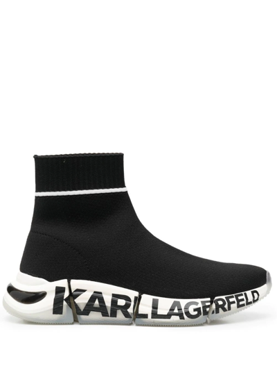 Karl Lagerfeld Logo-print Knitted-upper Sneakers In Black