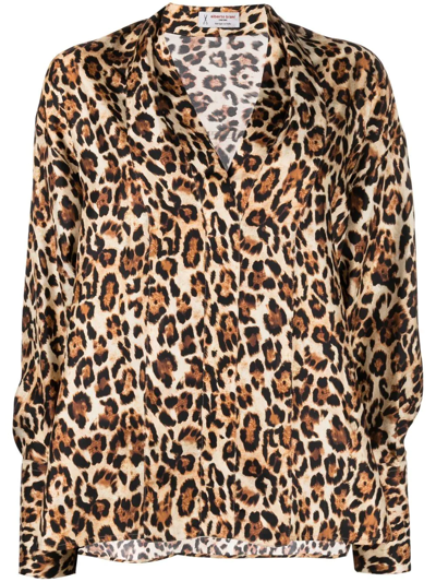 Alberto Biani Leopard-print Satin Shirt In Braun