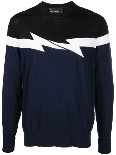 Neil Barrett Horizontal Bolt Wool Knit Jumper In Blue