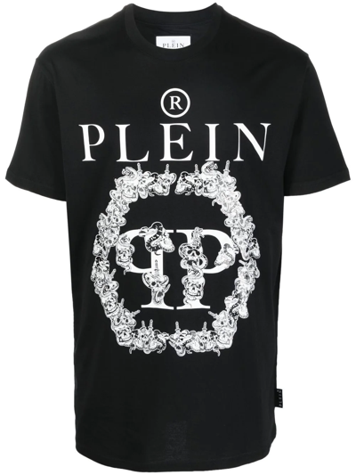 Philipp Plein Man Black T-shirt With Logo And Lettering Print In Nero