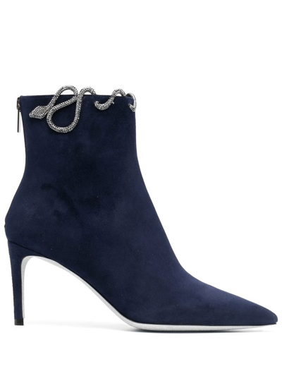 René Caovilla 80mm Rhinestone-embellished Ankle Boots In Blau