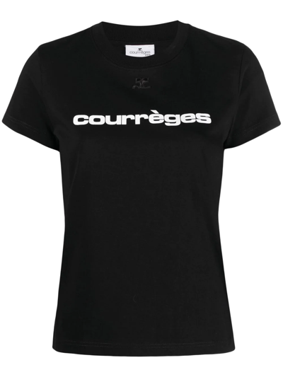Courrèges Logo-print Cotton T-shirt In Nero