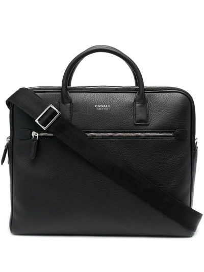 Canali Logo-plaque Leather Tote Bag In Schwarz