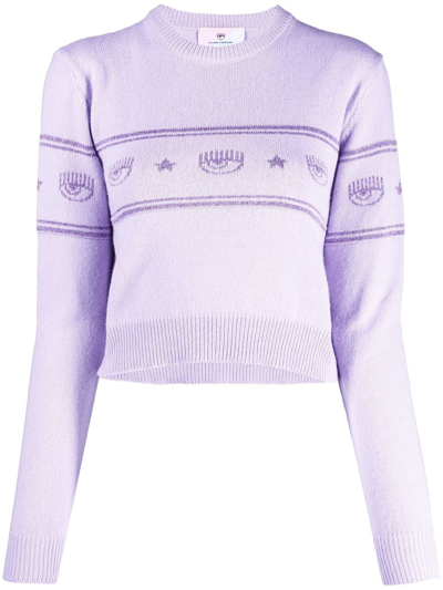Chiara Ferragni Intarsia-knit Logo Jumper In Violett