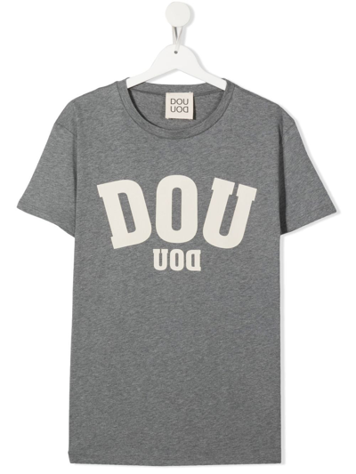 Douuod Kids' Logo印花t恤 In Grigio Melange