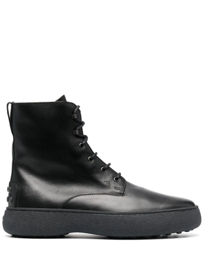 Tod's W.g. Lace-up Leather Boots In Gray
